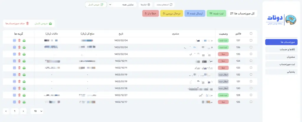 سامانه مودیان مالیاتی دونات